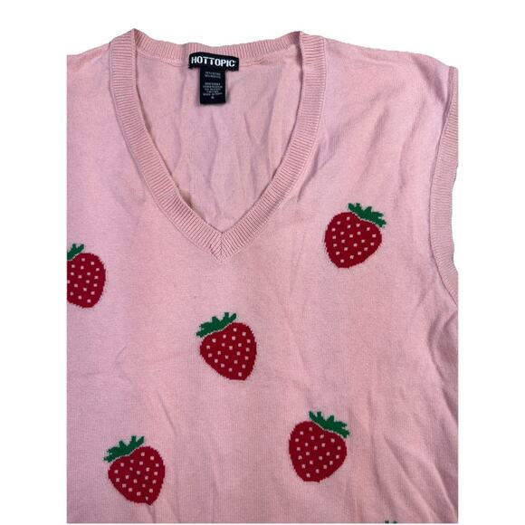 Womens Hot Topic Pink Strawberry Sweater Vest Small Preppy Academia Y2K Clueless - Picture 5 of 9